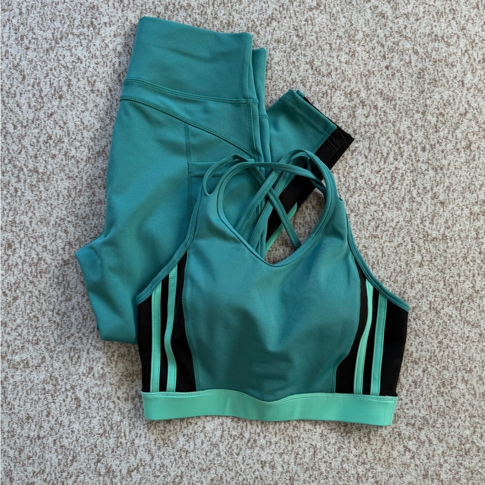 POP Fit 2 Piece Green and Black Workout Outfit